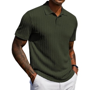 COOFANDY Mens Polo Shirt Casual Short Sleeve Textured Knit Button Polo T-Shirts Summer Vacation Stretchy Golf Shirts(Army Green)
