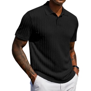 COOFANDY Mens Polo Shirt Casual Short Sleeve Textured Knit Button Polo T-Shirts Summer Vacation Stretchy Golf Shirts(Black)