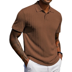 COOFANDY Mens Polo Shirt Casual Short Sleeve Textured Knit Button Polo T-Shirts Summer Vacation Stretchy Golf Shirts(Brown)
