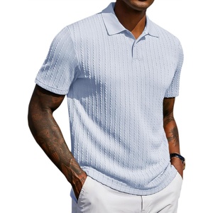COOFANDY Mens Polo Shirt Casual Short Sleeve Textured Knit Button Polo T-Shirts Summer Vacation Stretchy Golf Shirts(Light Blue)