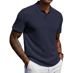 COOFANDY Mens Polo Shirt Casual Short Sleeve Textured Knit Button Polo T-Shirts Summer Vacation Stretchy Golf Shirts(Navy Blue)