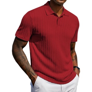 COOFANDY Mens Polo Shirt Casual Short Sleeve Textured Knit Button Polo T-Shirts Summer Vacation Stretchy Golf Shirts(Red)