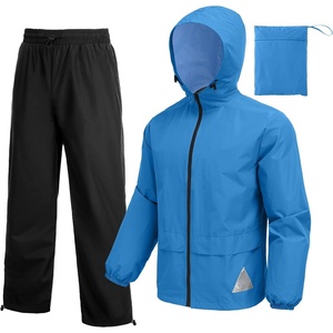 COOFANDY Men’s Rain Suit 2 Piece Waterproof Breathable Rain Gear Lightweight Rain Jacket Pants Rainwear Suit(Blue/Black)
