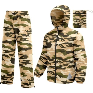 COOFANDY Men’s Rain Suit 2 Piece Waterproof Breathable Rain Gear Lightweight Rain Jacket Pants Rainwear Suit(Camo-brown)