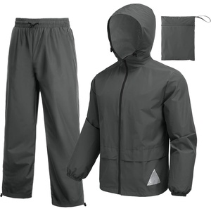 COOFANDY Men’s Rain Suit 2 Piece Waterproof Breathable Rain Gear Lightweight Rain Jacket Pants Rainwear Suit(Dark Grey)