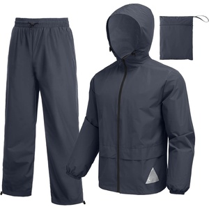COOFANDY Men’s Rain Suit 2 Piece Waterproof Breathable Rain Gear Lightweight Rain Jacket Pants Rainwear Suit(Navy Blue)