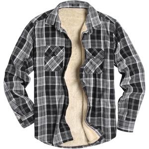 COOFANDY Men’s Sherpa Lined Flannel Shirt Jacket Long Sleeve Button Up Fleece Plaid Shirts(Black)