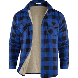 COOFANDY Men’s Sherpa Lined Flannel Shirt Jacket Long Sleeve Button Up Fleece Plaid Shirts(Blue/Black)