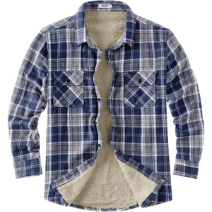 COOFANDY Men’s Sherpa Lined Flannel Shirt Jacket Long Sleeve Button Up Fleece Plaid Shirts(Dark Blue)
