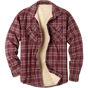 COOFANDY Men’s Sherpa Lined Flannel Shirt Jacket Long Sleeve Button Up Fleece Plaid Shirts(Dark Red)