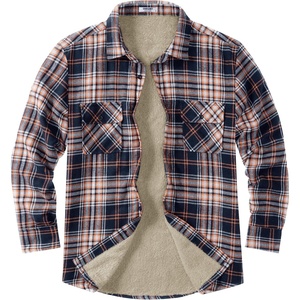 COOFANDY Men’s Sherpa Lined Flannel Shirt Jacket Long Sleeve Button Up Fleece Plaid Shirts(Navy/Orange)