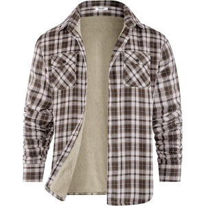 COOFANDY Men’s Sherpa Lined Flannel Shirt Jacket Long Sleeve Button Up Fleece Plaid Shirts(White Brown Plaid)