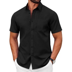 COOFANDY Men’s Short Sleeve Oxford Shirt Casual Button Down Shirts Summer Untucked Dress Shirt with Pocket(Black)