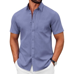 COOFANDY Men’s Short Sleeve Oxford Shirt Casual Button Down Shirts Summer Untucked Dress Shirt with Pocket(Deep Blue)