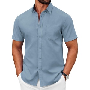COOFANDY Men’s Short Sleeve Oxford Shirt Casual Button Down Shirts Summer Untucked Dress Shirt with Pocket(Denim Blue)