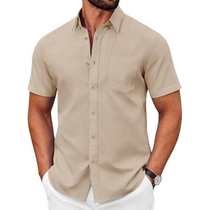 COOFANDY Men’s Short Sleeve Oxford Shirt Casual Button Down Shirts Summer Untucked Dress Shirt with Pocket(Light Khaki)