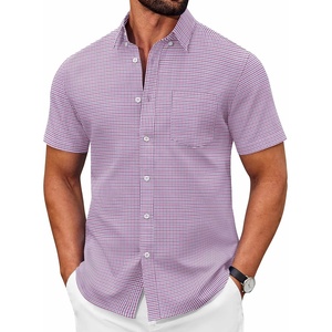 COOFANDY Men’s Short Sleeve Oxford Shirt Casual Button Down Shirts Summer Untucked Dress Shirt with Pocket(Red Plaid)