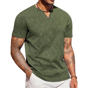 COOFANDY Mens T Shirts V Neck 100% Cotton Short Sleeve Casual Summer Vintage Tee Shirt(Army Green)