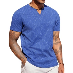 COOFANDY Mens T Shirts V Neck 100% Cotton Short Sleeve Casual Summer Vintage Tee Shirt(Blue)