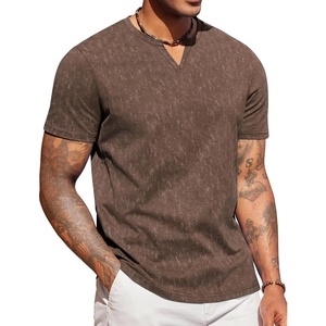COOFANDY Mens T Shirts V Neck 100% Cotton Short Sleeve Casual Summer Vintage Tee Shirt(Brown)