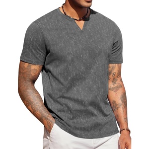 COOFANDY Mens T Shirts V Neck 100% Cotton Short Sleeve Casual Summer Vintage Tee Shirt(Grey)