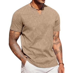 COOFANDY Mens T Shirts V Neck 100% Cotton Short Sleeve Casual Summer Vintage Tee Shirt(Khaki)