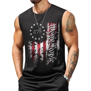 COOFANDY Men’s Tank Top Cotton Workout Sleeveless Muscle T Shirts Casual Summer Tank Shirts(Flag-black(1 Pcs))