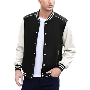 COOFANDY Mens Varsity Jacket Casual Leather Sleeve Baseball Letterman Bomber Jacket Coat(Black)
