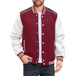 COOFANDY Mens Varsity Jacket Casual Leather Sleeve Baseball Letterman Bomber Jacket Coat(Wine Red)