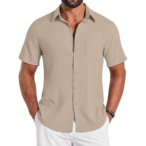 COOFANDY Shirts for Mens Button Down Short Sleeve Shirts Casual Summer Beach Textured Shirts with Pocket(Khaki)