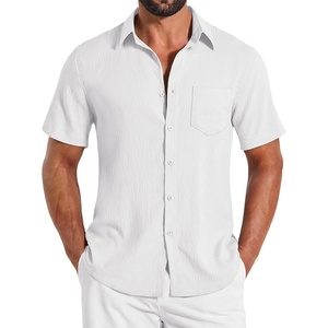 COOFANDY Shirts for Mens Button Down Short Sleeve Shirts Casual Summer Beach Textured Shirts with Pocket(White)