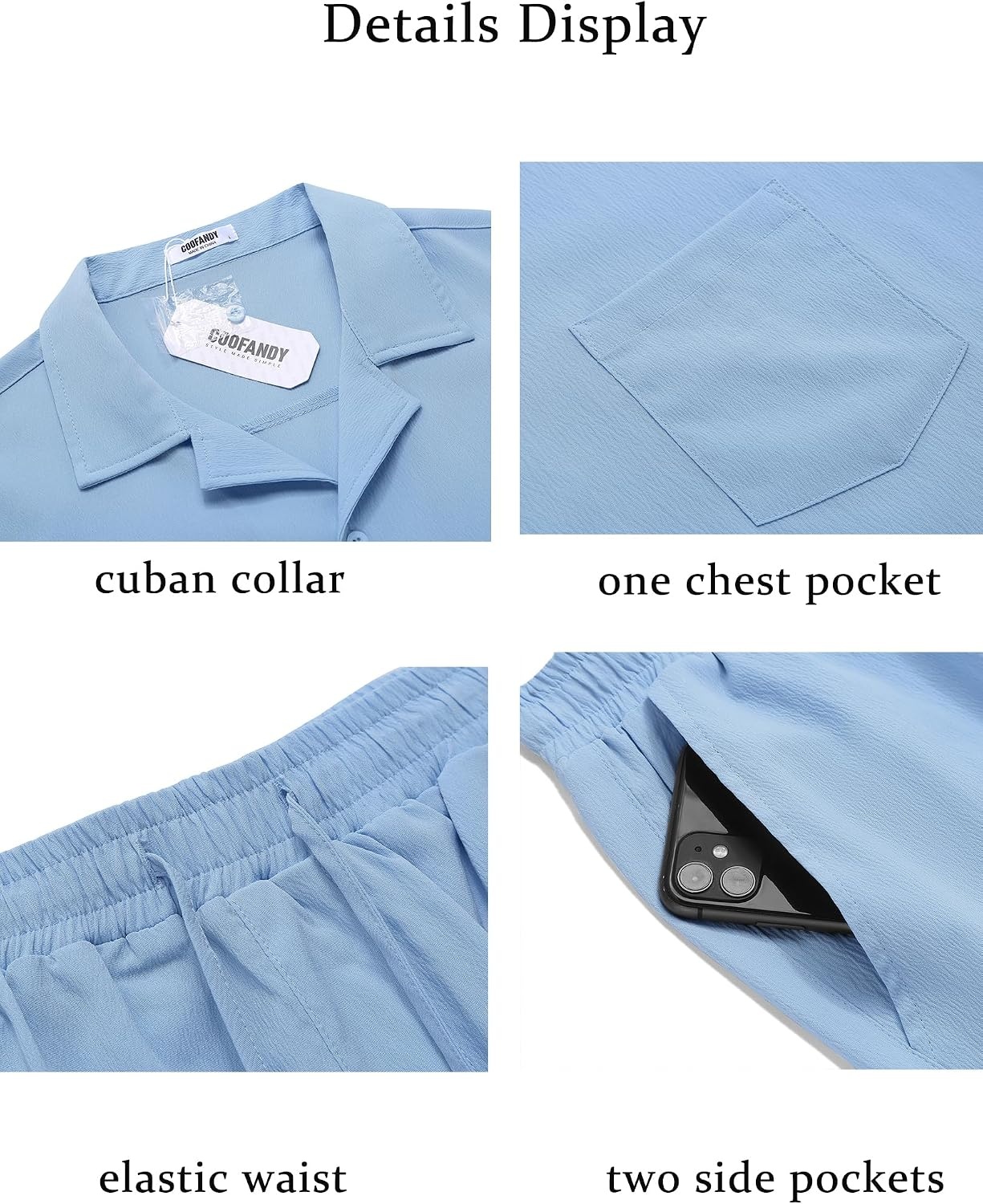 image:imageCOOFANDY Mens 2 Pieces Casual Beach Outfits Short Sleeve Button Down Shirts Summer Short SetBlue