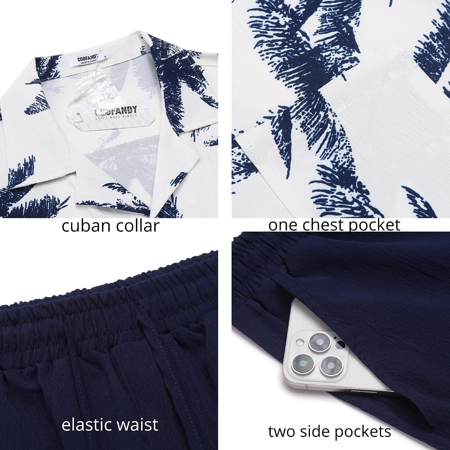image:imageCOOFANDY Mens 2 Pieces Casual Beach Outfits Short Sleeve Button Down Shirts Summer Short SetCoconut Treewhite
