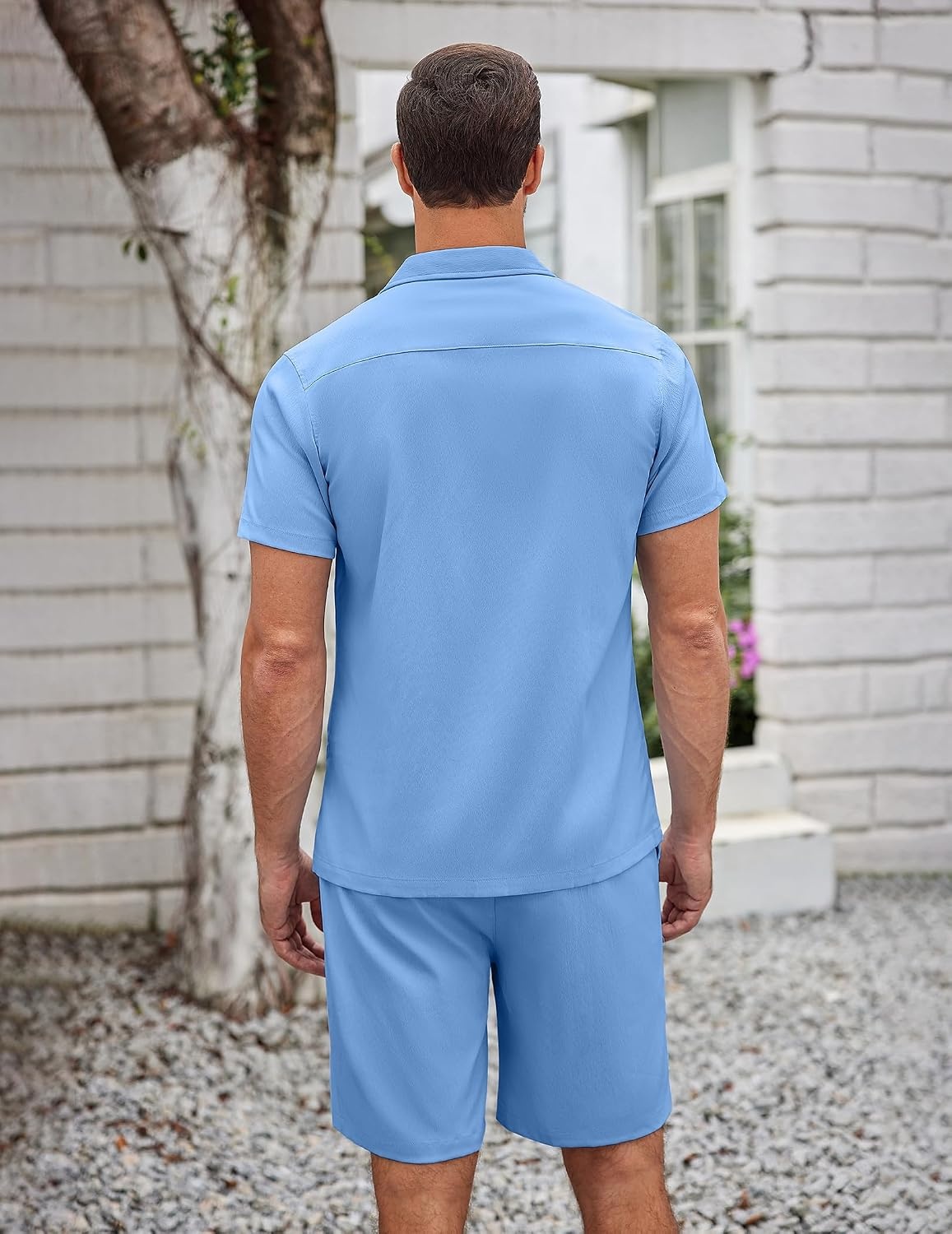 image:imageCOOFANDY Mens 2 Pieces Casual Beach Outfits Short Sleeve Button Down Shirts Summer Short SetStrong Blue