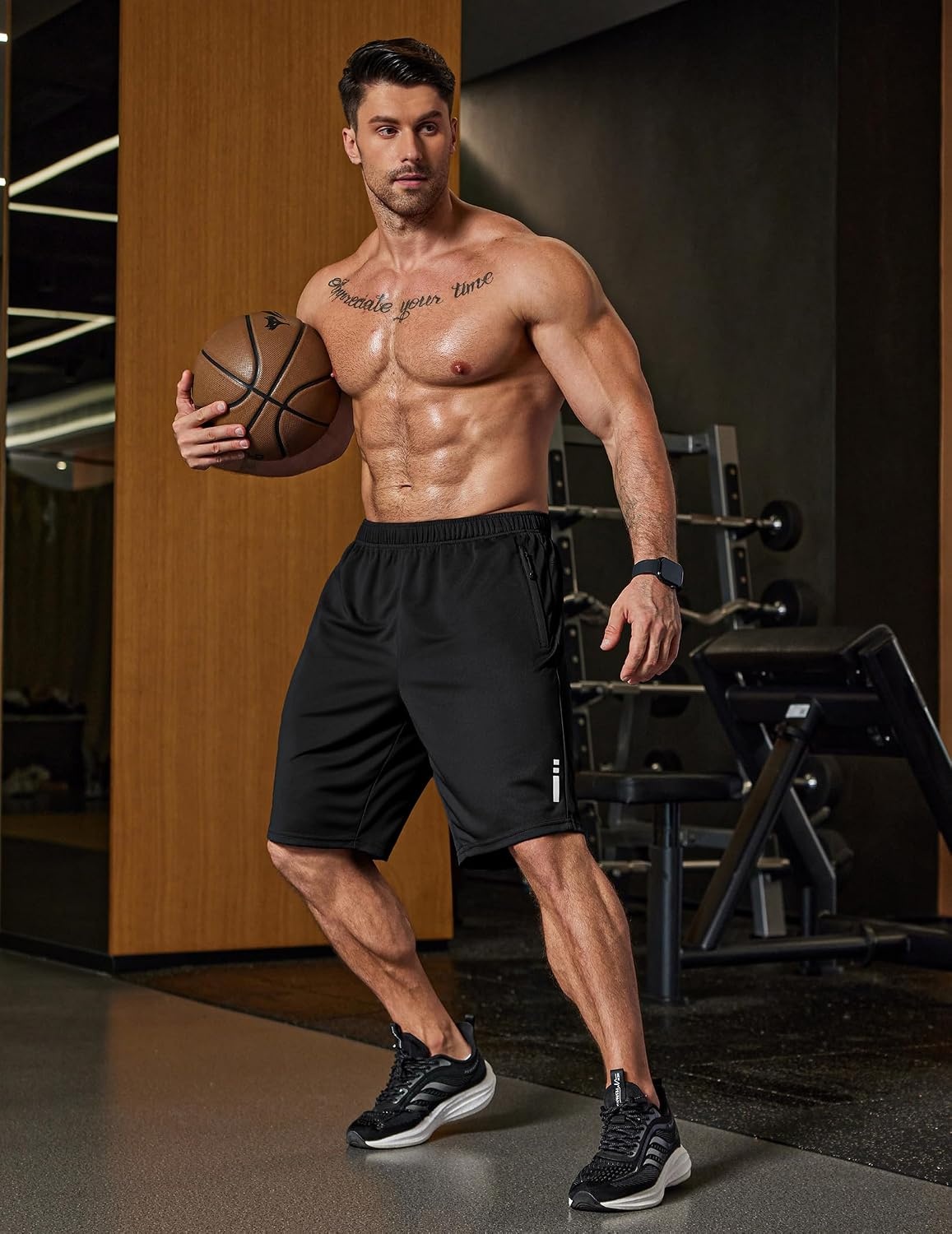 image:imageCOOFANDY Mens Athletic Running Shorts 7 9 Lightweight Quick Dry Drawstring Mesh Gym Shorts with Zipper PocketsBlack