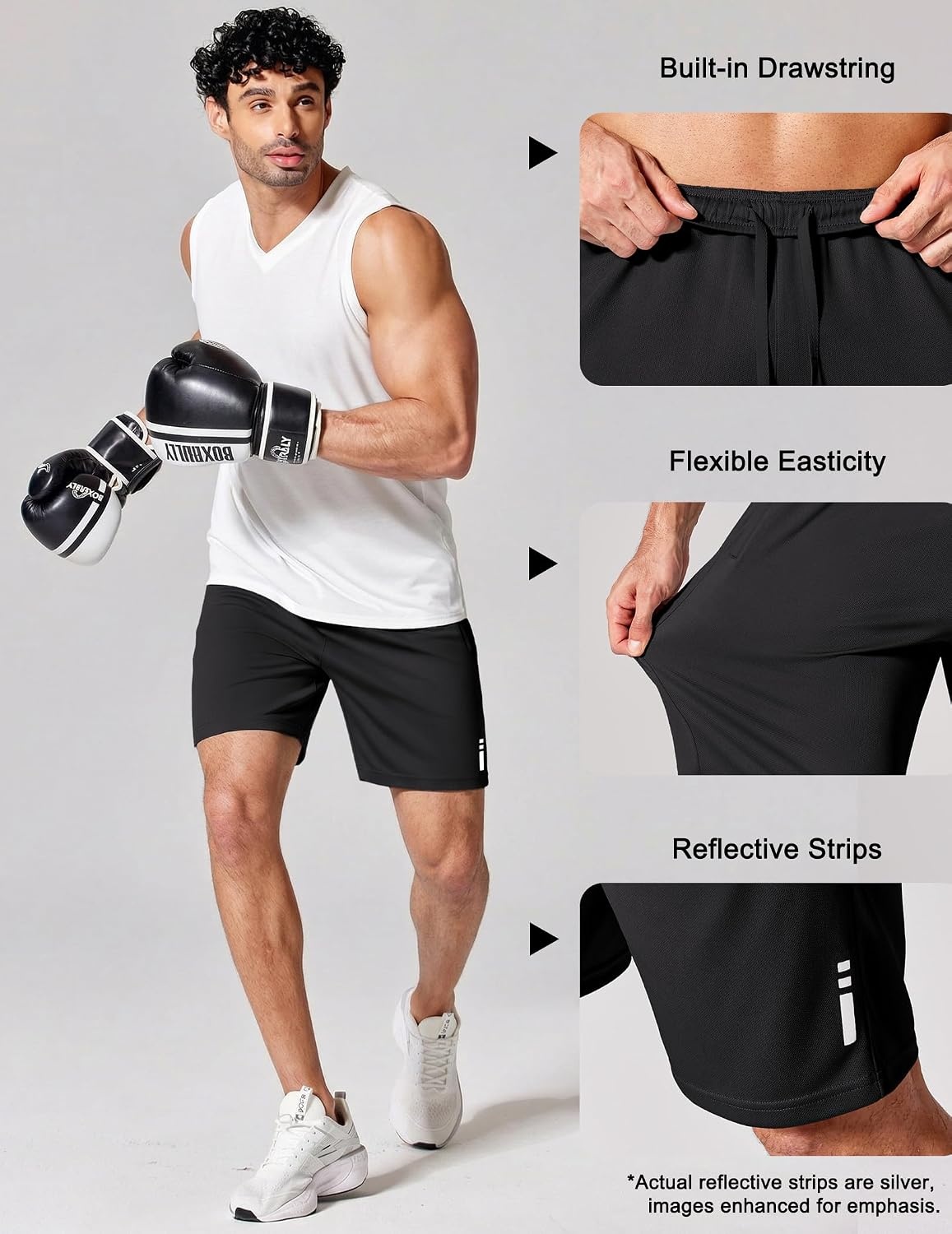image:imageCOOFANDY Mens Athletic Running Shorts 7 9 Lightweight Quick Dry Drawstring Mesh Gym Shorts with Zipper PocketsBlack