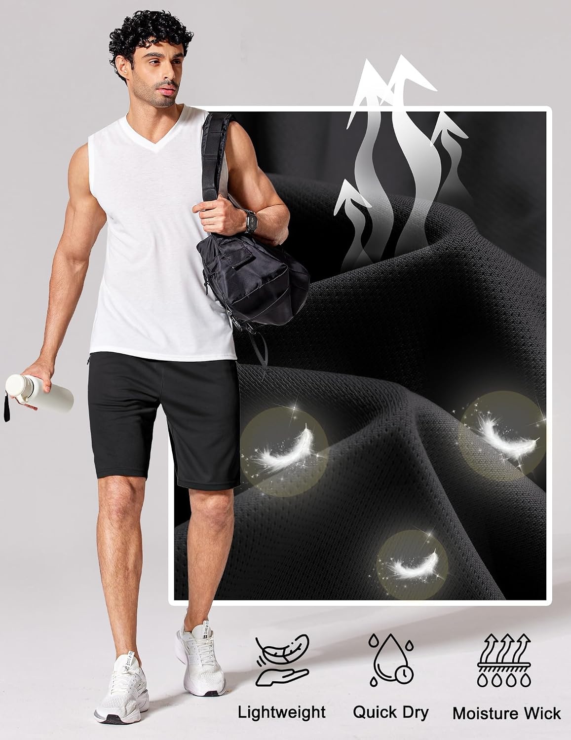 image:imageCOOFANDY Mens Athletic Running Shorts 7 9 Lightweight Quick Dry Drawstring Mesh Gym Shorts with Zipper PocketsBlack