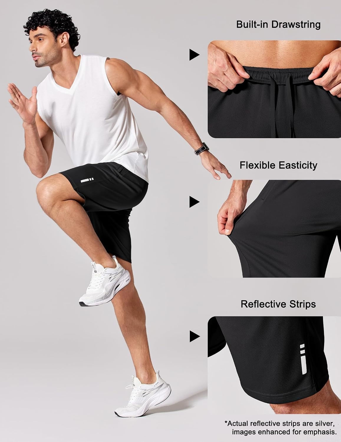image:imageCOOFANDY Mens Athletic Running Shorts 7 9 Lightweight Quick Dry Drawstring Mesh Gym Shorts with Zipper PocketsBlack