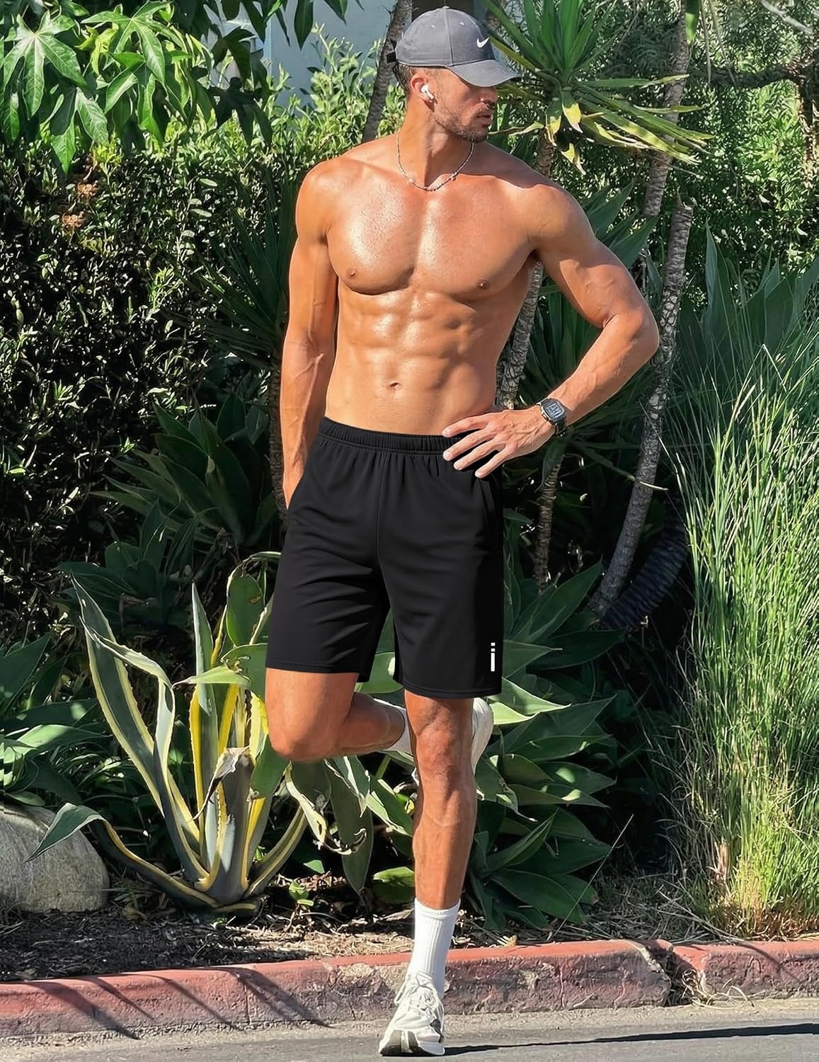 image:imageCOOFANDY Mens Athletic Running Shorts 7 9 Lightweight Quick Dry Drawstring Mesh Gym Shorts with Zipper PocketsBlack