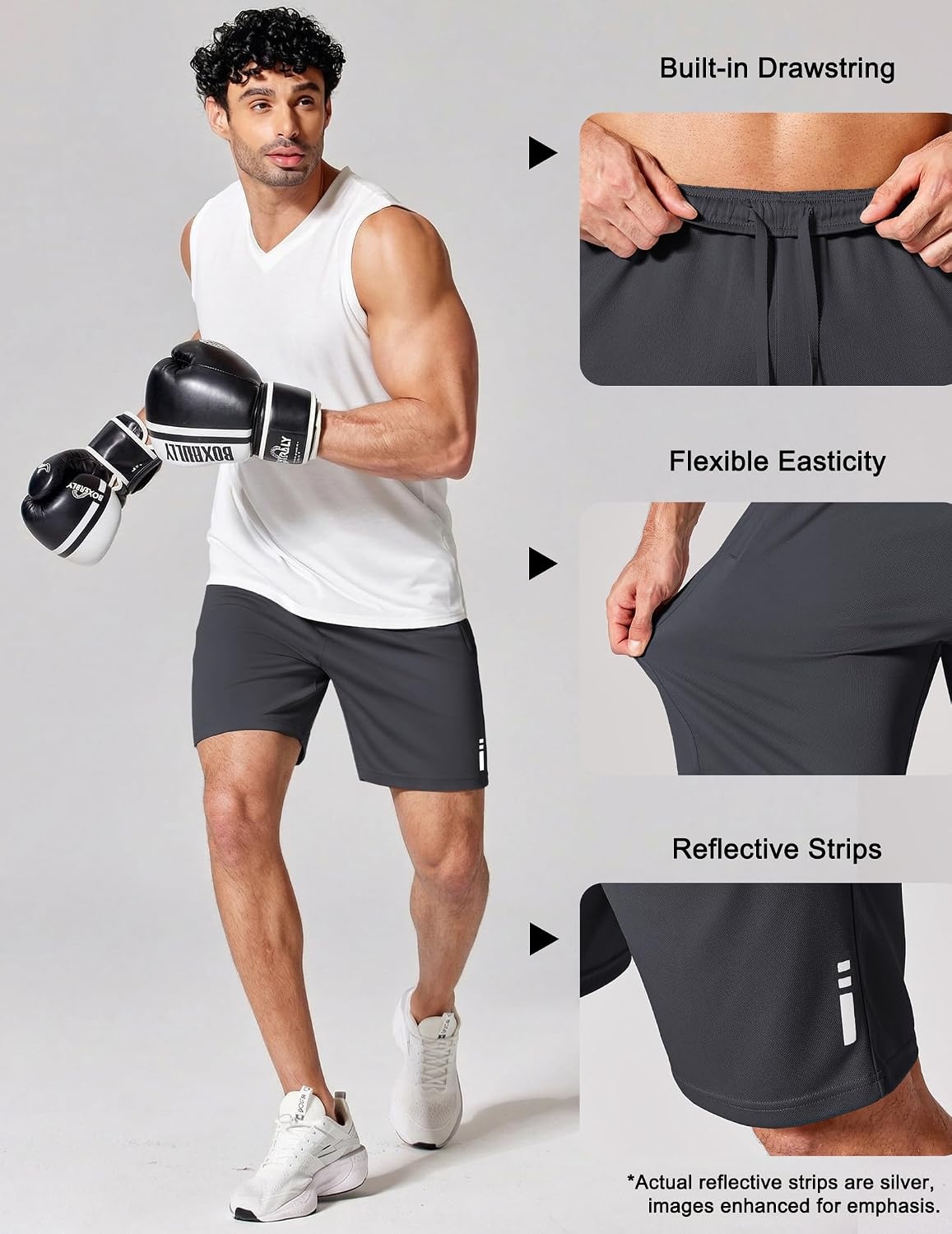 image:imageCOOFANDY Mens Athletic Running Shorts 7 9 Lightweight Quick Dry Drawstring Mesh Gym Shorts with Zipper PocketsDark Grey