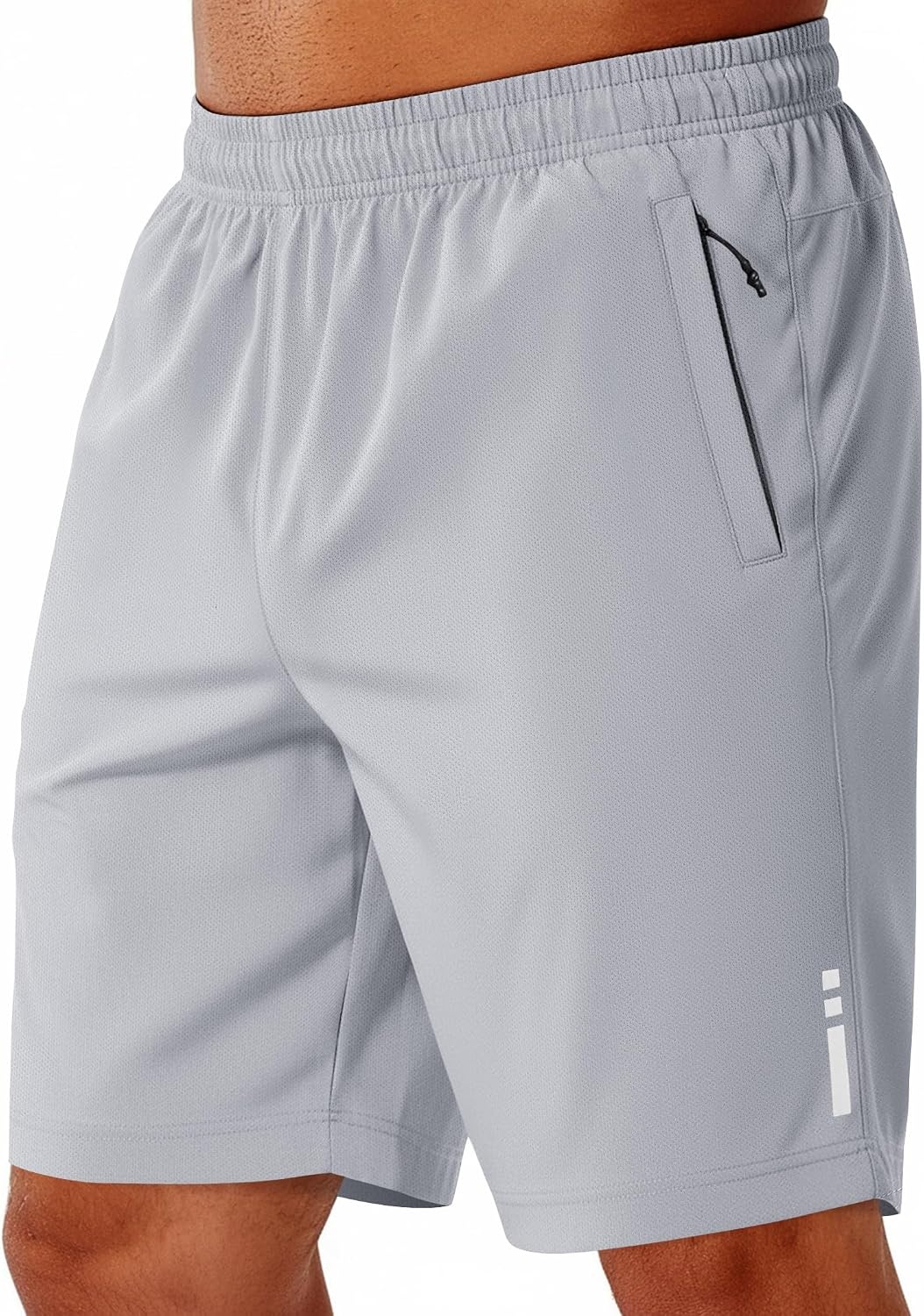 image:imageCOOFANDY Mens Athletic Running Shorts 7 9 Lightweight Quick Dry Drawstring Mesh Gym Shorts with Zipper PocketsLight Grey