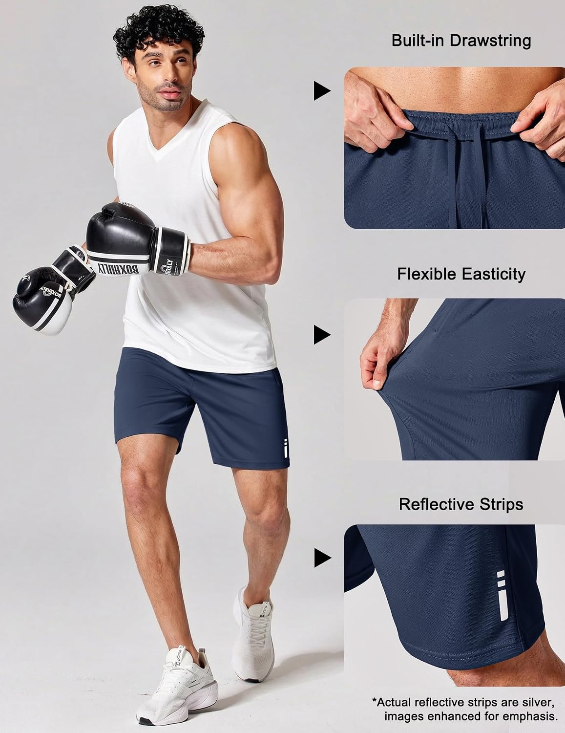 image:imageCOOFANDY Mens Athletic Running Shorts 7 9 Lightweight Quick Dry Drawstring Mesh Gym Shorts with Zipper PocketsNavy Blue