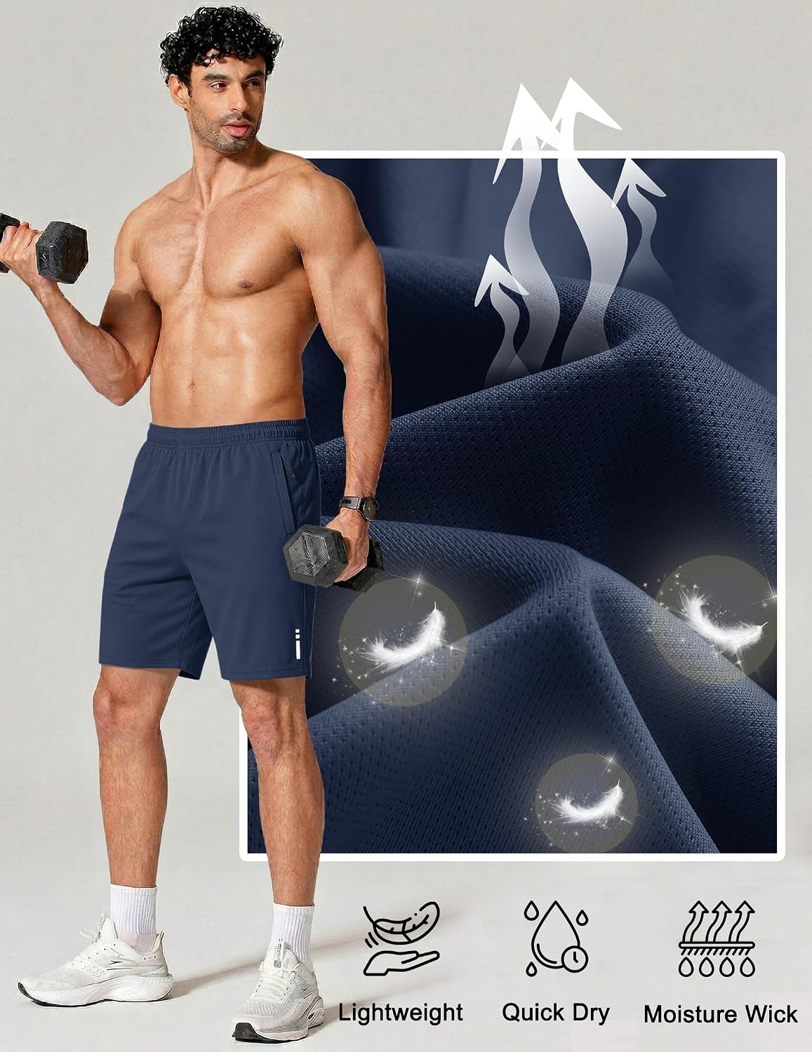 image:imageCOOFANDY Mens Athletic Running Shorts 7 9 Lightweight Quick Dry Drawstring Mesh Gym Shorts with Zipper PocketsNavy Blue