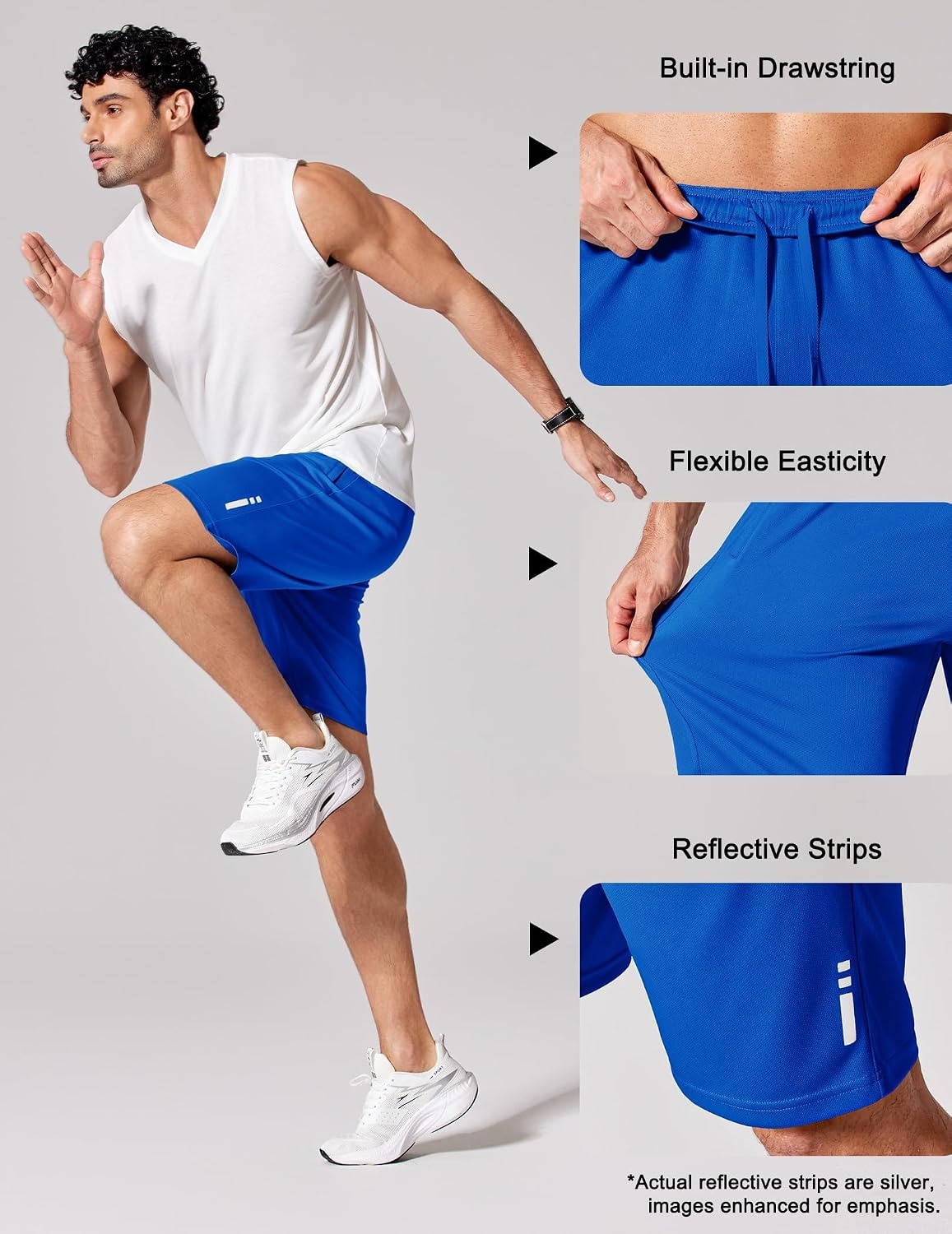 image:imageCOOFANDY Mens Athletic Running Shorts 7 9 Lightweight Quick Dry Drawstring Mesh Gym Shorts with Zipper PocketsRoyal Blue