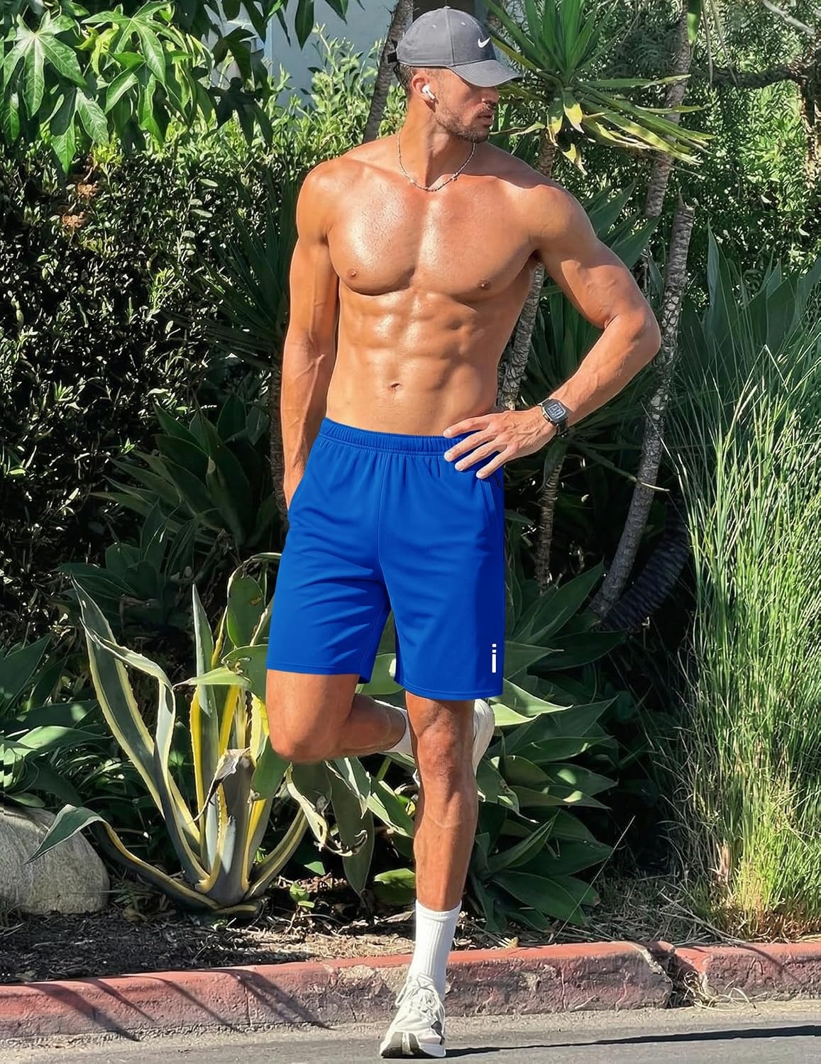 image:imageCOOFANDY Mens Athletic Running Shorts 7 9 Lightweight Quick Dry Drawstring Mesh Gym Shorts with Zipper PocketsRoyal Blue