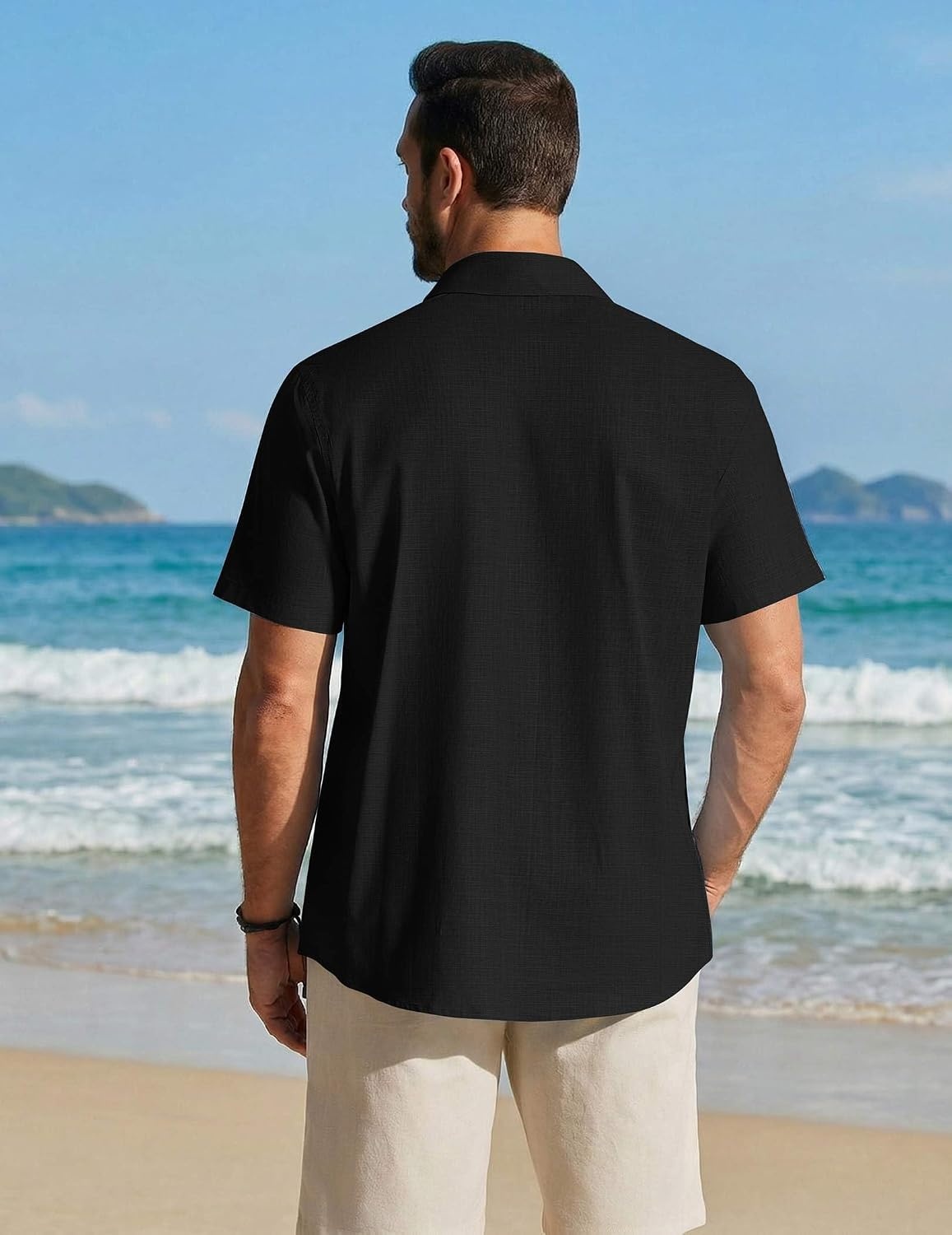 image:imageCOOFANDY Mens Button Down Shirt Short Sleeve Cotton Casual Summer Shirts Beach Vacation Linen Shirts for MenBlack