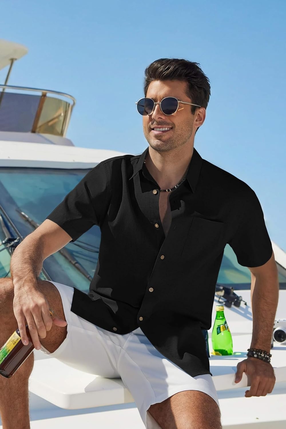 image:imageCOOFANDY Mens Button Down Shirt Short Sleeve Cotton Casual Summer Shirts Beach Vacation Linen Shirts for MenBlack