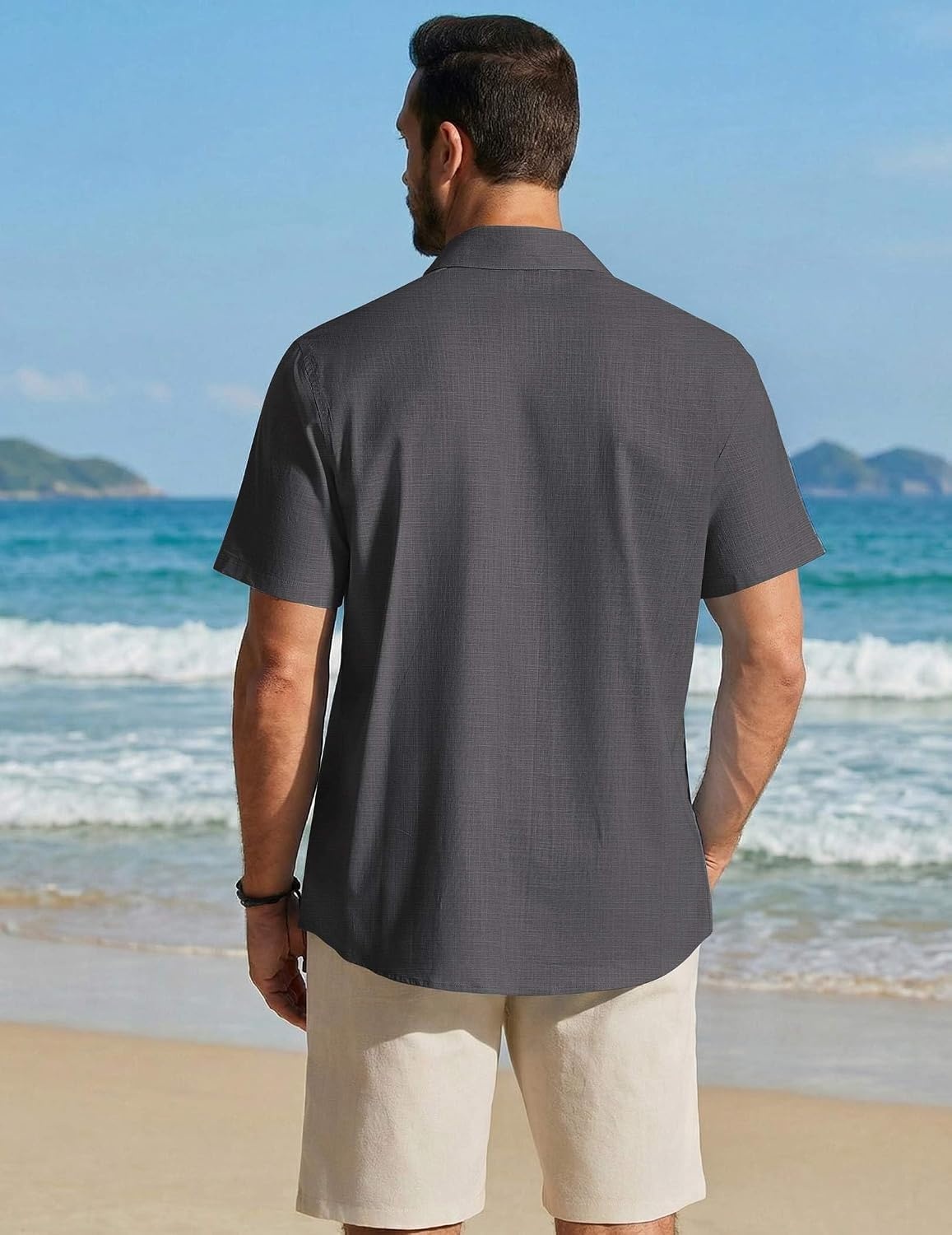 image:imageCOOFANDY Mens Button Down Shirt Short Sleeve Cotton Casual Summer Shirts Beach Vacation Linen Shirts for MenDark Gray
