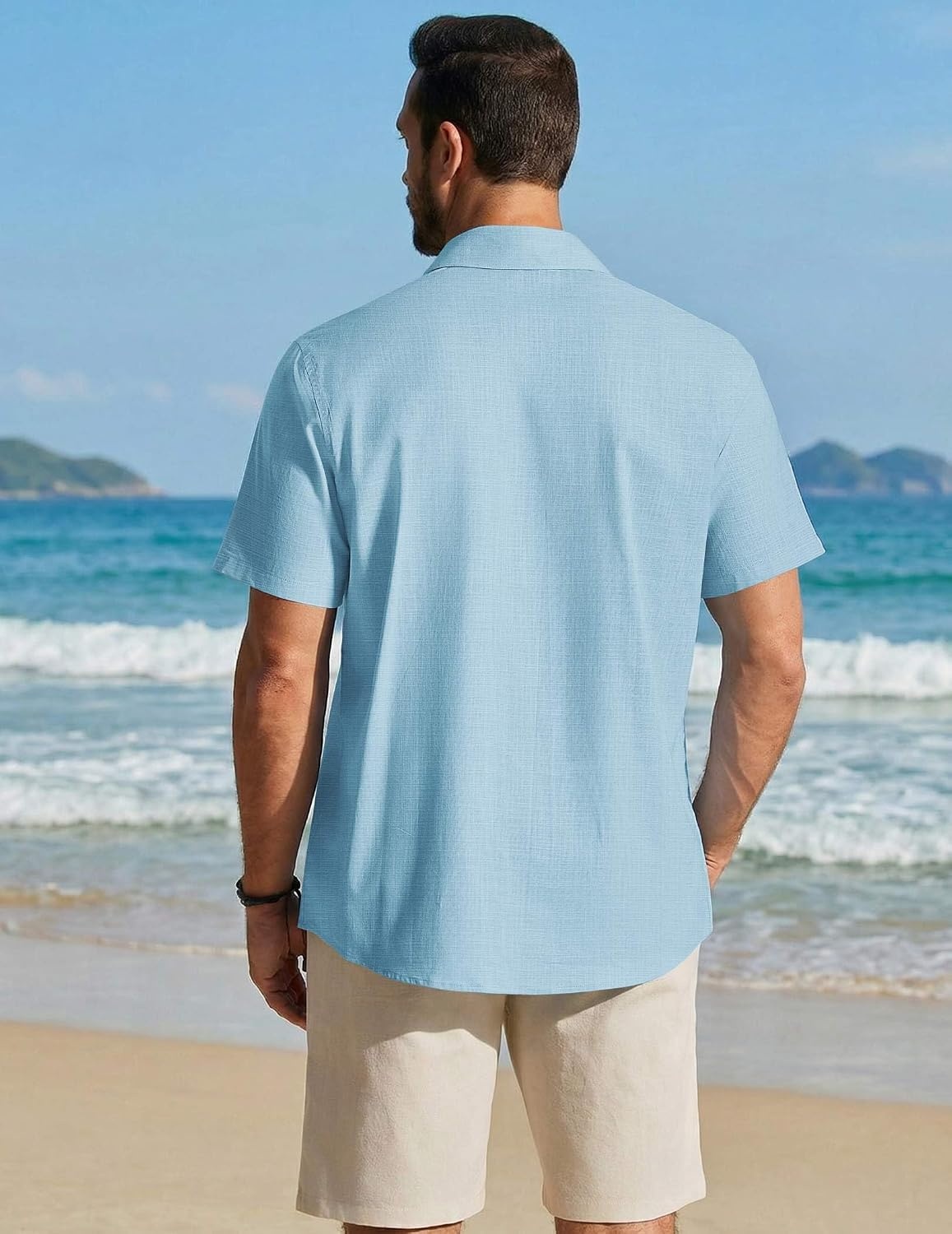 image:imageCOOFANDY Mens Button Down Shirt Short Sleeve Cotton Casual Summer Shirts Beach Vacation Linen Shirts for MenSky Blue