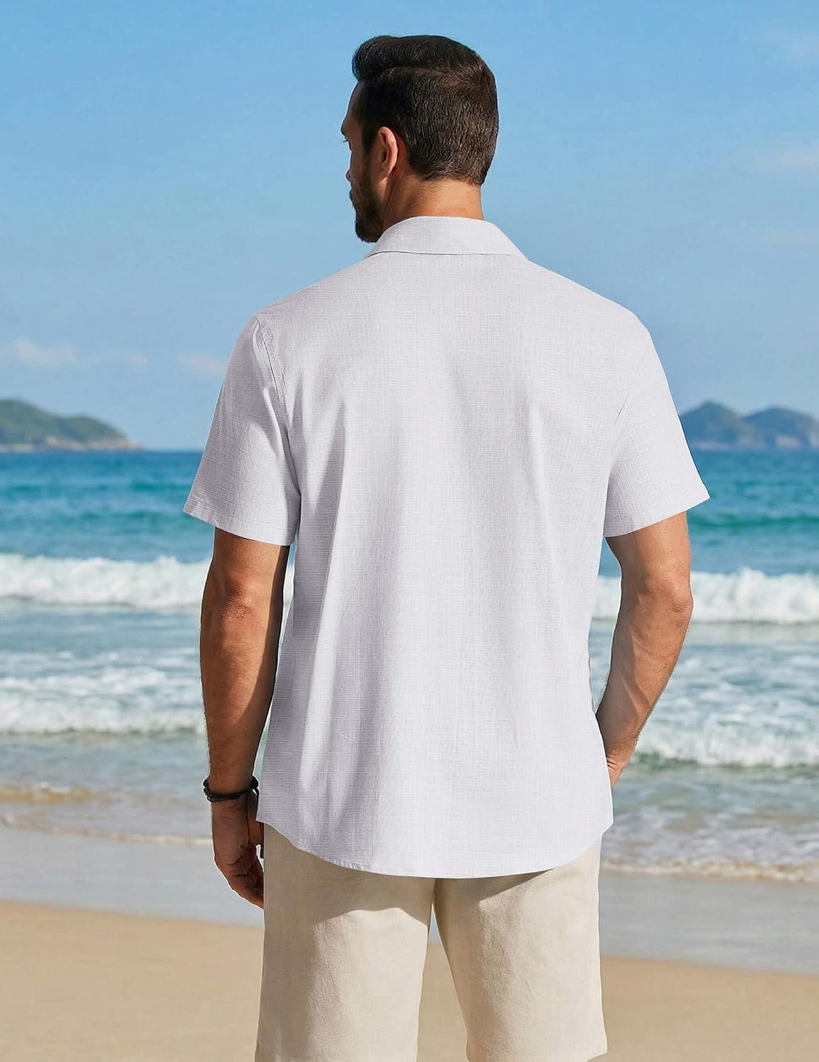 image:imageCOOFANDY Mens Button Down Shirt Short Sleeve Cotton Casual Summer Shirts Beach Vacation Linen Shirts for MenWhite